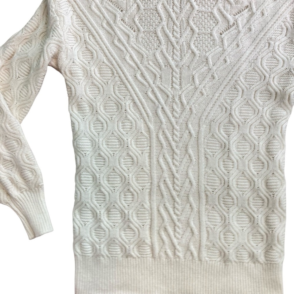Talbots Cable Knit Funnel Neck Cotton Blend Sweater Off-White (Size XS) - Picture 3 of 9